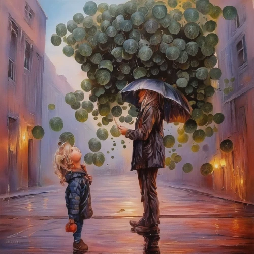 little girl with umbrella,oil painting on canvas,little girl with balloons,bowl of fruit in rain,walking in the rain,oil painting,umbrellas,watermelon umbrella,watermelon painting,art painting,father with child,oil on canvas,man with umbrella,girl and boy outdoor,huge umbrellas,overhead umbrella,umbrella,little boy and girl,rain stoppers,italian painter,Illustration,Paper based,Paper Based 04
