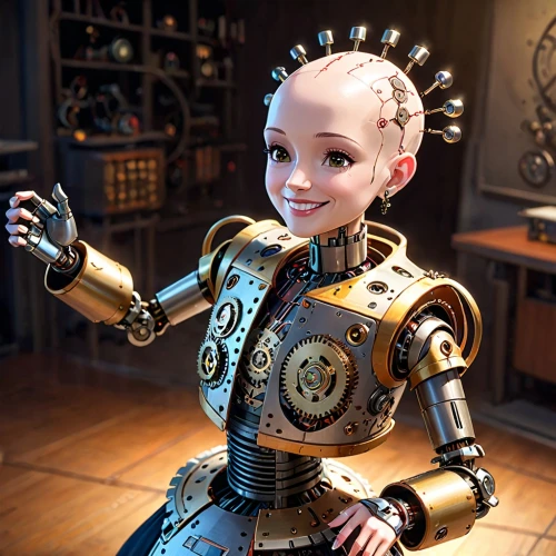 minibot,steampunk,cyborg,eleven,artificial intelligence,cybernetics,cinema 4d,robot in space,robotics,b3d,industrial robot,humanoid,bot,robot,female doll,dwarf sundheim,2080ti graphics card,tilda,clockmaker,3d model,Anime,Anime,Cartoon