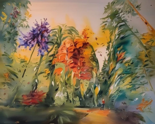 flower painting,watercolour flowers,sunflowers in vase,watercolor flowers,meadow in pastel,watercolor leaves,glass painting,watercolor background,floral composition,fiori,falling flowers,watercolour flower,autumn flowers,oil painting,garden flowers,watercolour,watercolor tree,oil on canvas,water color,painting technique,Illustration,Paper based,Paper Based 04