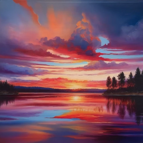 incredible sunset over the lake,landscape background,oil painting on canvas,painting technique,art painting,evening lake,river landscape,oil painting,landscape red,nature landscape,panoramic landscape,oil on canvas,landscape nature,natural landscape,fantasy landscape,lake of fire,purple landscape,beautiful landscape,coastal landscape,glass painting,Illustration,Paper based,Paper Based 04