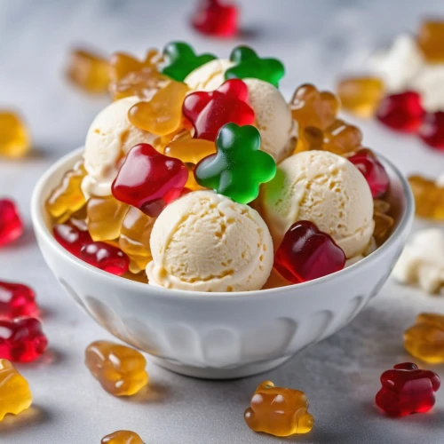 candied fruit,gelatin dessert,christmas sweets,fruit ice cream,mandarin sundae,almond jelly,candied,gummy bears,cherries in a bowl,peanut brittle,ice cream icons,quark raspberries,fruit butter,knickerbocker glory,besan barfi,christmas candy,gummybears,honey candy,christmas candies,sweetmeats,Photography,General,Realistic