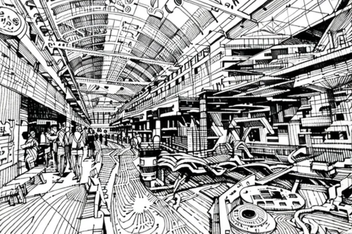 panopticon,sci fiction illustration,panoramical,scifi,sci-fi,sci - fi,sci fi,biomechanical,spaceship space,circuitry,science fiction,cyberspace,science-fiction,cybernetics,sci fi surgery room,wireframe,neural pathways,mono-line line art,copyspace,ufo interior,Design Sketch,Design Sketch,None