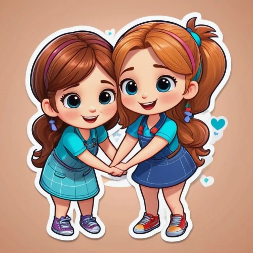 chibi kids,chibi children,lilo,cute cartoon image,hiyayakko,kids illustration,two girls,little boy and girl,children girls,heart clipart,little girls,sisters,two friends,little angels,chibi,two hearts,hands holding,hands holding plate,pines,childhood friends,Unique,Design,Sticker