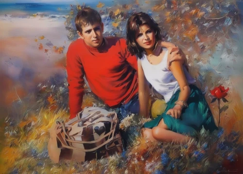 young couple,oil painting on canvas,oil painting,romantic portrait,girl and boy outdoor,italian painter,art painting,photo painting,man and wife,vintage boy and girl,beautiful couple,couple,vintage man and woman,romantic scene,loving couple sunrise,two people,love couple,oil on canvas,bougereau,handbag,Illustration,Paper based,Paper Based 04