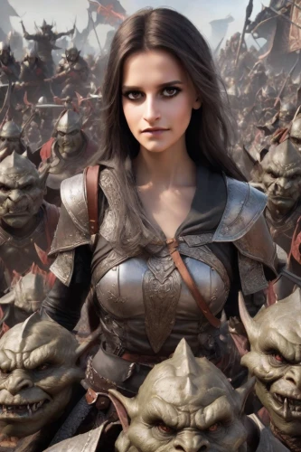 massively multiplayer online role-playing game,heroic fantasy,female warrior,republic,ogre,ammo,joan of arc,fantasy woman,dark elf,goblin,warrior woman,dwarves,princess leia,swath,the enchantress,orc,storm troops,cgi,clone jesionolistny,the girl's face,Photography,Realistic