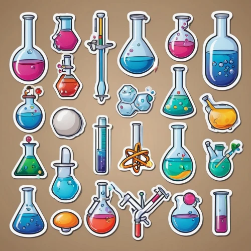 glass items,potions,biosamples icon,reagents,collected game assets,glassware,chemist,elements,laboratory flask,drink icons,set of icons,colorful glass,chemical laboratory,clipart sticker,laboratory,glass decorations,lab mouse icon,alchemy,potion,molecules,Unique,Design,Sticker