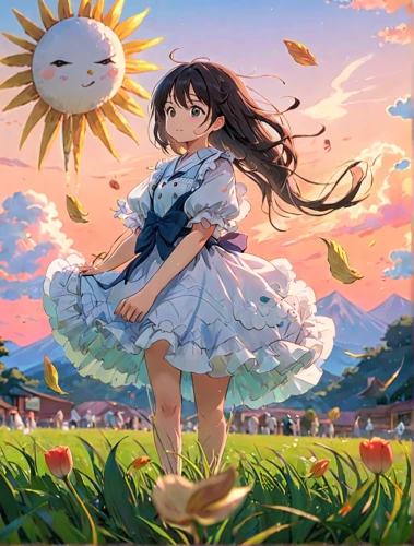 blooming field,sun,summer sky,falling flowers,haruhi suzumiya sos brigade,tsumugi kotobuki k-on,sea beach-marigold,sun bride,euphonium,would a background,bright sun,springtime background,summer background,sakura background,field of flowers,flower field,japanese sakura background,free land-rose,sky,spring background,Anime,Anime,Traditional