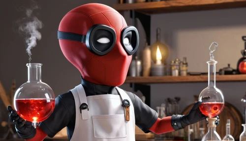 bartender,chemical laboratory,chemist,deadpool,barman,maraschino,dead pool,barware,erlenmeyer,champagne cocktail,bacardi cocktail,cocktail,chemical engineer,lab,wine cocktail,erlenmeyer flask,cocktails,laboratory,alkoghol,pyro,Unique,3D,3D Character