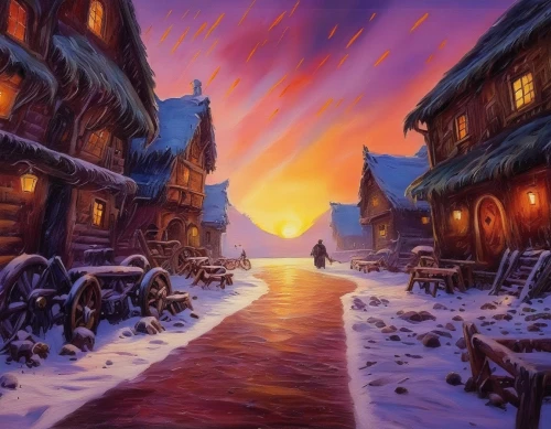 winter village,aurora village,christmas landscape,christmas snowy background,winter landscape,snow scene,winter background,snow landscape,snowy landscape,korean village snow,cartoon video game background,fantasy landscape,mountain village,escher village,alpine village,christmas town,fantasy picture,northrend,medieval street,christmasbackground,Illustration,Paper based,Paper Based 04