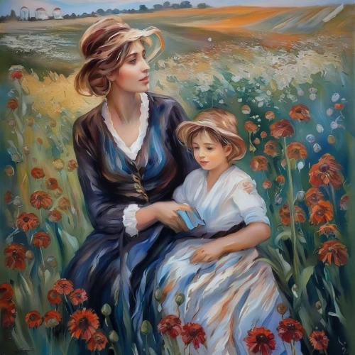 girl picking flowers,little girl and mother,mother with child,mother and child,young couple,capricorn mother and child,oil painting,mother with children,oil painting on canvas,picking flowers,flowers of the field,oil on canvas,flower painting,mother-to-child,father with child,girl in flowers,khokhloma painting,child portrait,flowers field,mother and children,Illustration,Paper based,Paper Based 04