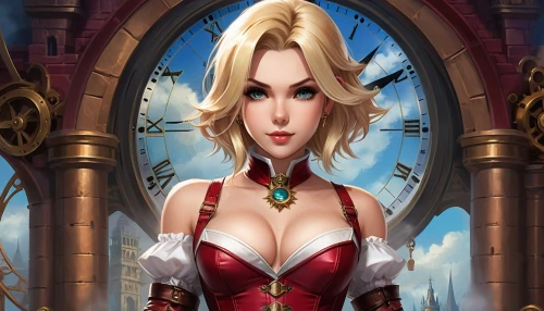 hourglass,sorceress,queen of hearts,tiber riven,massively multiplayer online role-playing game,fantasy art,dodge warlock,steampunk,fantasy woman,game illustration,corset,elza,clockmaker,fairy tale icons,fairy tale character,barmaid,medieval hourglass,fantasy portrait,femme fatale,fantasy picture,Illustration,Realistic Fantasy,Realistic Fantasy 01