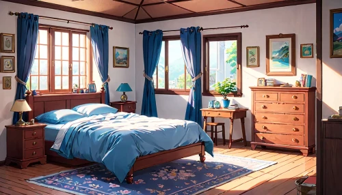 children's bedroom,boy's room picture,bedroom,guestroom,guest room,great room,wooden windows,danish room,the little girl's room,blue room,sleeping room,morning light,ornate room,kids room,bedroom window,majorelle blue,wade rooms,children's room,modern room,japanese-style room,Anime,Anime,Traditional