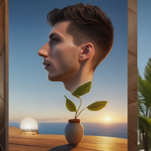 pompadour,3d model,visual effect lighting,3d modeling,plant pots,b3d,heads of royal palms,plant pot,natural cosmetic,plants growing,superfruit,tropical house,nature and man,digital compositing,flowerpots,garden of eden,man portraits,3d man,3d fantasy,3d rendered,Photography,General,Realistic