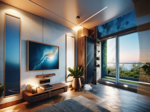 sky apartment,sky space concept,penthouse apartment,modern decor,modern room,modern living room,smart home,livingroom,interior modern design,3d rendering,interior design,living room,smart house,living room modern tv,ocean view,visual effect lighting,luxury home interior,contemporary decor,interior decoration,hallway space,Photography,General,Realistic