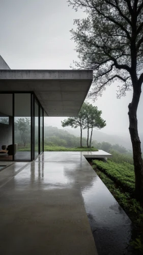 dunes house,exposed concrete,lago grey,house with lake,house by the water,pool house,mid century house,concrete ceiling,flat roof,modern house,archidaily,house in mountains,roof landscape,foggy landscape,modern architecture,concrete slabs,window film,home landscape,cube house,corten steel