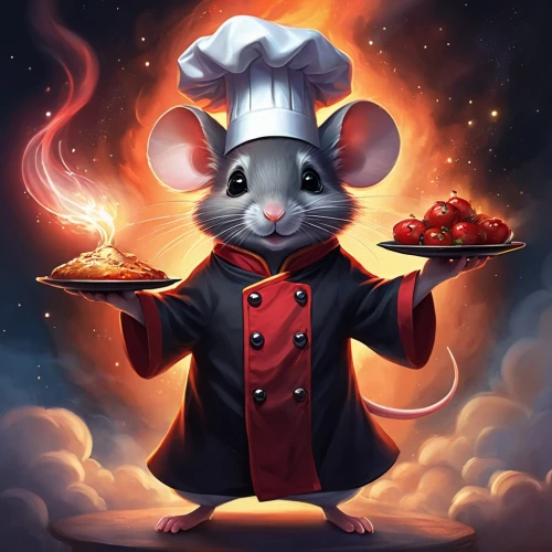 ratatouille,chef,lab mouse icon,chef hat,waiter,men chef,year of the rat,mouse bacon,chef's hat,caterer,pastry chef,steam icon,rat na,ringmaster,pizza service,chef's uniform,crêpe,cooking book cover,color rat,chefs,Illustration,Realistic Fantasy,Realistic Fantasy 01