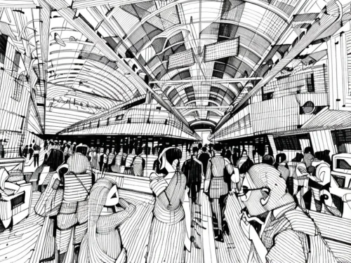 moving walkway,transport hub,mono-line line art,skytrain,vanishing point,subway system,osaka station,skyway,conveyor belt,panoramical,haneda,panopticon,london underground,market introduction,maglev,large market,the market,harbour city,shinkansen,passage,Design Sketch,Design Sketch,None