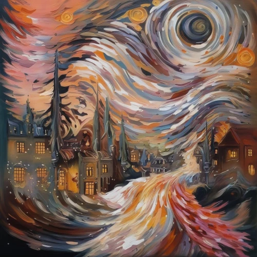 khokhloma painting,murano,dancing flames,church painting,hamelin,oil on canvas,night scene,glass painting,little girl in wind,fire artist,oil painting on canvas,fire dance,whirlwind,christmas landscape,delft,the pied piper of hamelin,the carnival of venice,fire dancer,art painting,celebration of witches,Illustration,Paper based,Paper Based 04