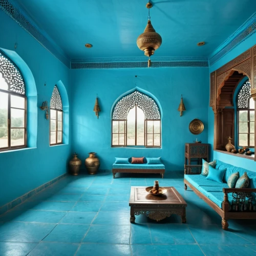 moroccan pattern,riad,morocco,teal blue asia,blue room,color turquoise,turquoise,ornate room,genuine turquoise,zanzibar,interior decor,marrakesh,interior decoration,turquoise leather,islamic architectural,sitting room,marrakech,floor tiles,danish room,turquoise wool,Photography,General,Realistic