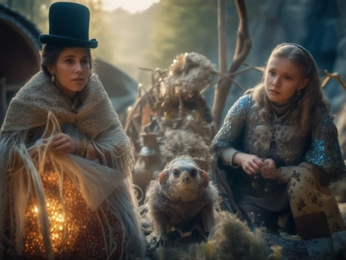 digital compositing,woodland animals,fairytale characters,elves,hobbit,fantasy picture,biblical narrative characters,fur clothing,swath,candlemas,arrowroot family,children's fairy tale,knitting wool,sheep wool,celebration of witches,three wise men,pilgrims,the three wise men,carolers,shepherds,Photography,General,Cinematic