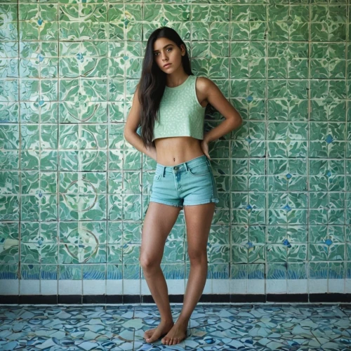 tiles,tiled wall,kamini kusum,tile,jade,in shorts,shorts,tiling,green background,inka,rosa bonita,beautiful legs,kamini,in green,checkered background,jean shorts,sexy legs,skort,pooja,ivy,Photography,Documentary Photography,Documentary Photography 19