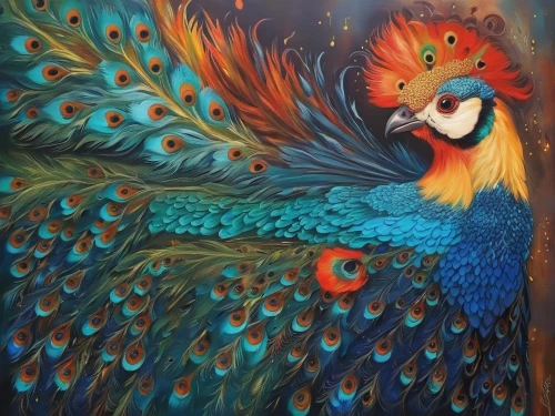 peacock,fairy peacock,blue peacock,phoenix rooster,bird painting,guacamaya,rosella,male peacock,colorful birds,parrot couple,blue parrot,peacock eye,peacock feathers,patung garuda,macaw,garuda,khokhloma painting,quetzal,couple macaw,tropical birds,Illustration,Paper based,Paper Based 04