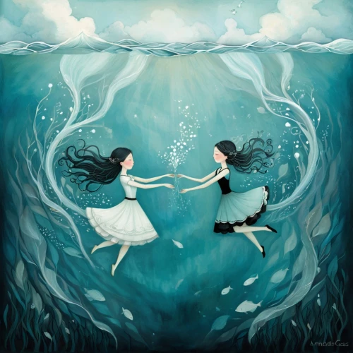 believe in mermaids,mermaids,the people in the sea,mermaid background,sirens,tour to the sirens,let's be mermaids,watery heart,exploration of the sea,the wind from the sea,synchronized swimming,submerged,pisces,the zodiac sign pisces,the sea maid,undersea,parallel worlds,drowning,open sea,sci fiction illustration,Illustration,Abstract Fantasy,Abstract Fantasy 02