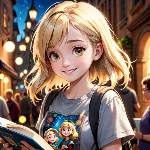 girl studying,cg artwork,little girl reading,girl with speech bubble,tsumugi kotobuki k-on,darjeeling,girl portrait,child with a book,city ​​portrait,alice,cute cartoon character,blonde girl,girl with bread-and-butter,blond girl,girl drawing,a girl's smile,kids illustration,meteora,bookworm,disney character,Anime,Anime,Cartoon