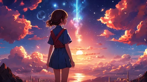 star sky,sky,falling stars,falling star,fantasia,violet evergarden,cosmos,wonder,astronomer,astral traveler,akko,moon and star background,cg artwork,celestial,dream world,magical,astronomical,starlight,the night sky,night sky,Photography,General,Cinematic