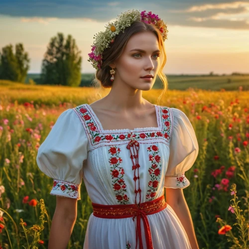 country dress,folk costume,russian folk style,ukrainian,folk costumes,puszta,poland,beautiful girl with flowers,ukraine,girl in flowers,countrygirl,tanacetum balsamita,lithuania,flowers of the field,old country roses,belarus byn,field of flowers,traditional costume,bavarian swabia,russian traditions,Photography,General,Realistic