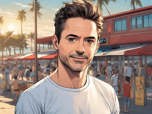 tony stark,beach background,on the pier,caricaturist,portrait background,background image,beach bar,boardwalk,copacabana,background images,caricature,hotel man,ironman,airbnb icon,diet icon,the face of god,paypal icon,cuba background,cartoon doctor,sunscreen,Digital Art,Comic