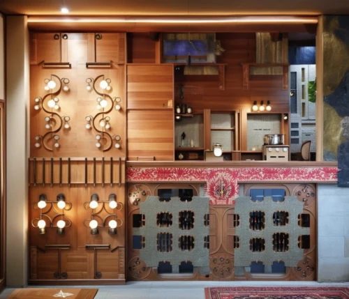 china cabinet,wine cellar,cabinetry,wine bar,kitchen design,wine rack,wine boxes,patterned wood decoration,room divider,pantry,japanese restaurant,tile kitchen,brandy shop,japanese-style room,build by mirza golam pir,kitchen interior,liquor bar,izakaya,interior decoration,wooden door,Photography,General,Realistic