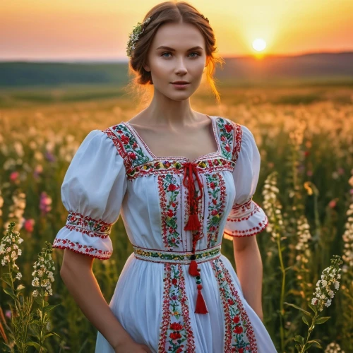 country dress,folk costume,russian folk style,folk costumes,ukrainian,tatarstan,puszta,girl in a long dress,russian traditions,girl in a historic way,russian culture,ukraine,belarus byn,countrygirl,poland,traditional costume,russian holiday,romantic portrait,beautiful girl with flowers,women clothes,Photography,General,Realistic