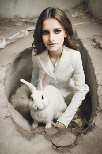 white rabbit,cavy,white bunny,alice,alice in wonderland,the girl is lying on the floor,litter box,photo manipulation,little rabbit,rabbits,she-cat,rabbit,photomanipulation,little bunny,stray cat,the girl in the bathtub,easter bunny,white cat,bunny,cave girl,Photography,Polaroid