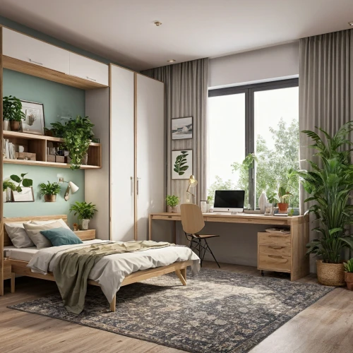 modern room,bedroom,apartment,shared apartment,danish room,room divider,livingroom,3d rendering,an apartment,home interior,green living,children's bedroom,guest room,modern decor,danish furniture,render,smart home,guestroom,sleeping room,room newborn