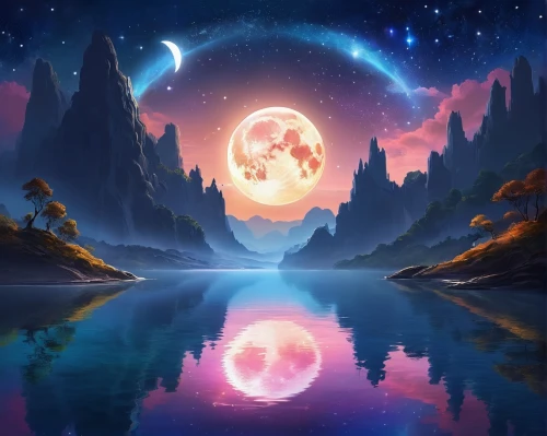 moon and star background,fantasy picture,fantasy landscape,lunar landscape,violinist violinist of the moon,lunar,dream world,phase of the moon,moons,world digital painting,hanging moon,sun moon,herfstanemoon,fire planet,valley of the moon,children's background,landscape background,moon and star,alien planet,fantasy world,Illustration,Realistic Fantasy,Realistic Fantasy 01