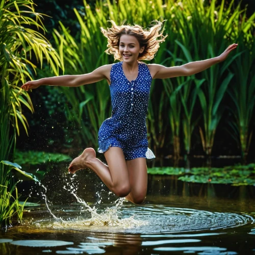 water nymph,leap for joy,jump river,photoshoot with water,jumping into the pool,trampoline,girl on the river,jumping,little girl running,happy children playing in the forest,water wild,butterfly swimming,in water,flying girl,splashing,splashing around,water games,water splash,little girl in wind,hula