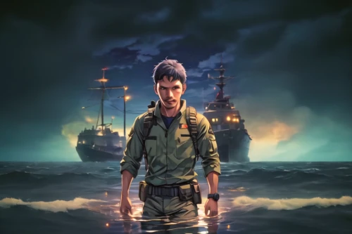 seafarer,ship doctor,game illustration,naval officer,marine,sloop-of-war,pirate,lost in war,game art,sea scouts,galleon,man at the sea,shipyard,sci fiction illustration,shipwreck,the man in the water,brown sailor,pilot,android game,el mar