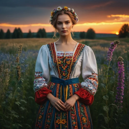 russian folk style,folk costume,folk costumes,country dress,ukrainian,ukraine,puszta,tatarstan,beautiful girl with flowers,russian traditions,girl in a long dress,lithuania,girl in a historic way,poland,traditional costume,girl in flowers,bohemia,russian culture,romantic portrait,evening dress,Photography,General,Fantasy