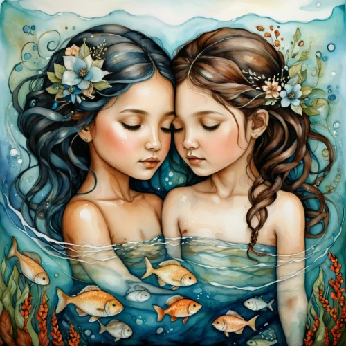 mermaids,believe in mermaids,two girls,mermaid vectors,two fish,mermaid background,watery heart,water nymph,oil painting on canvas,sirens,underwater background,little girl and mother,let's be mermaids,under the water,young couple,aquarium inhabitants,underwater world,boho art,under water,water pearls,Conceptual Art,Daily,Daily 34