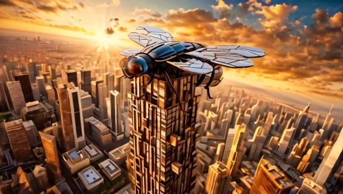 artificial fly,drone bee,flying insect,skycraper,housefly,bumblebee fly,flying seed,kryptarum-the bumble bee,giant bumblebee hover fly,house fly,fly,hover fly,flower fly,flying seeds,skyflower,photo manipulation,blue wooden bee,flies,sky city,parachute fly