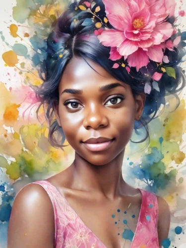 flower painting,girl in flowers,girl in a wreath,digital painting,oil painting on canvas,world digital painting,girl portrait,boho art,art painting,mystical portrait of a girl,fantasy portrait,photo painting,flower girl,flower art,african american woman,oil painting,african woman,flora,afro american girls,portrait of a girl