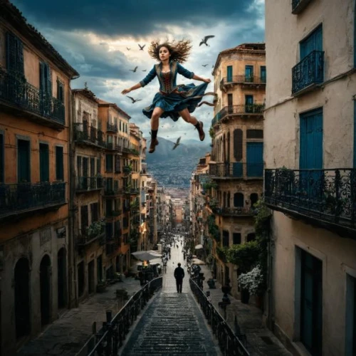 flying girl,leap for joy,photomanipulation,photoshop manipulation,photo manipulation,leap of faith,palma de mallorca,españa la bella,mallorca,cirque du soleil,malaga,fantasy picture,catalonia,barcelona,jumping,valencia,photoshop creativity,taormina,alicante,santo domingo