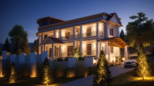 3d rendering,holiday villa,landscape lighting,render,villa,build by mirza golam pir,exterior decoration,3d render,3d rendered,model house,wooden house,chalet,traditional house,residential house,crown render,beautiful home,mansion,luxury home,visual effect lighting,christmas house,Photography,General,Realistic