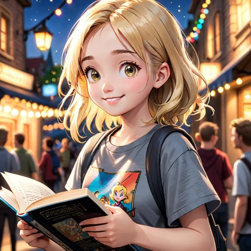 little girl reading,child with a book,girl studying,bookworm,book store,kids illustration,bookstore,librarian,cute cartoon character,girl with speech bubble,cg artwork,children's background,blonde sits and reads the newspaper,cute cartoon image,reading,blonde girl with christmas gift,read a book,sci fiction illustration,books,magic book,Anime,Anime,Cartoon