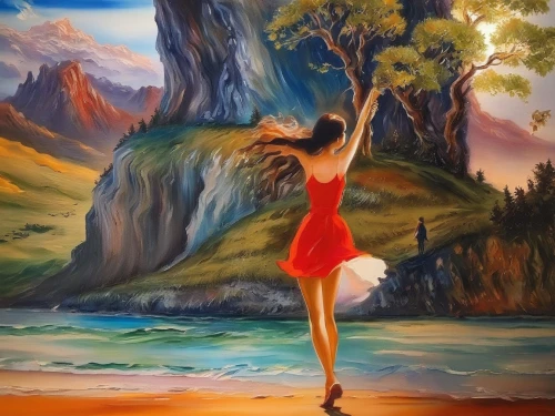 dance with canvases,half lotus tree pose,oil painting,art painting,artistic gymnastics,oil painting on canvas,photo painting,girl with tree,painting technique,meticulous painting,fabric painting,flying girl,leap for joy,dancer,girl upside down,the spirit of the mountains,world digital painting,woman playing,mountain spirit,creative background,Illustration,Paper based,Paper Based 04