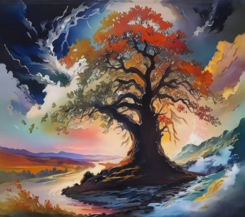 colorful tree of life,watercolor tree,painted tree,autumn tree,tree of life,magic tree,flourishing tree,oil painting on canvas,oak tree,autumn landscape,celtic tree,painting technique,art painting,watercolor pine tree,oil painting,oil on canvas,khokhloma painting,deciduous tree,forest tree,the branches of the tree,Illustration,Paper based,Paper Based 04