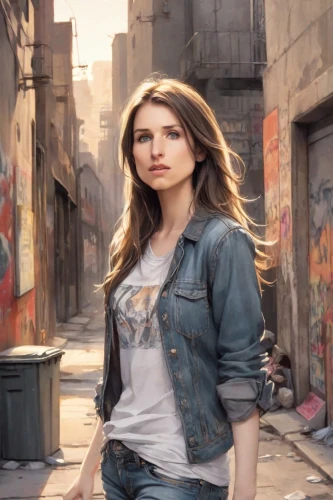 digital compositing,jeans background,portrait background,city ​​portrait,denim background,woman holding gun,girl with gun,girl with a gun,photoshop manipulation,concrete background,hollywood actress,photo painting,girl walking away,female hollywood actress,woman walking,photographic background,girl in overalls,girl in t-shirt,alley cat,photo session in torn clothes,Digital Art,Watercolor