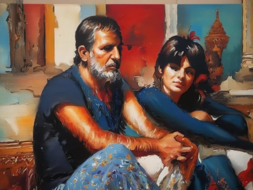 indian art,oil painting,young couple,oil painting on canvas,man and wife,old couple,italian painter,oil on canvas,two people,orientalism,khokhloma painting,mother and father,rajasthan,art painting,indians,grandparents,oil paint,beautiful couple,couple,photo painting,Illustration,Paper based,Paper Based 04