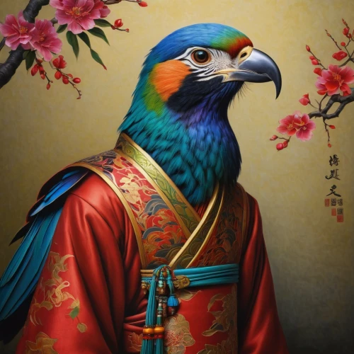 oriental painting,chinese art,bird painting,ornamental bird,japanese art,peking opera,asian bird,mandarin,shuanghuan noble,yi sun sin,an ornamental bird,blue and gold macaw,exotic bird,beautiful macaw,blue parrot,chinese style,wild emperor,blue macaw,mandarin mandarin,colorful birds,Illustration,Realistic Fantasy,Realistic Fantasy 08